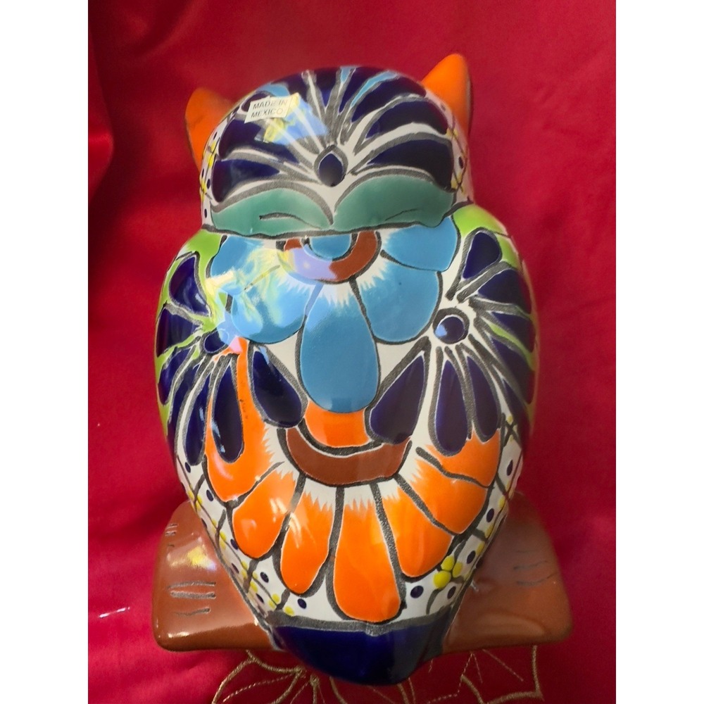 Talavera Mexican Pottery Owl Bank Hand Painted Large Folk Art Decor - Picture 4 of 7